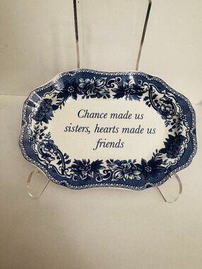 Spode 2008 Mementos "Sister" Ceramic Trinket Plate 6.75x4.5" Blue White Oval